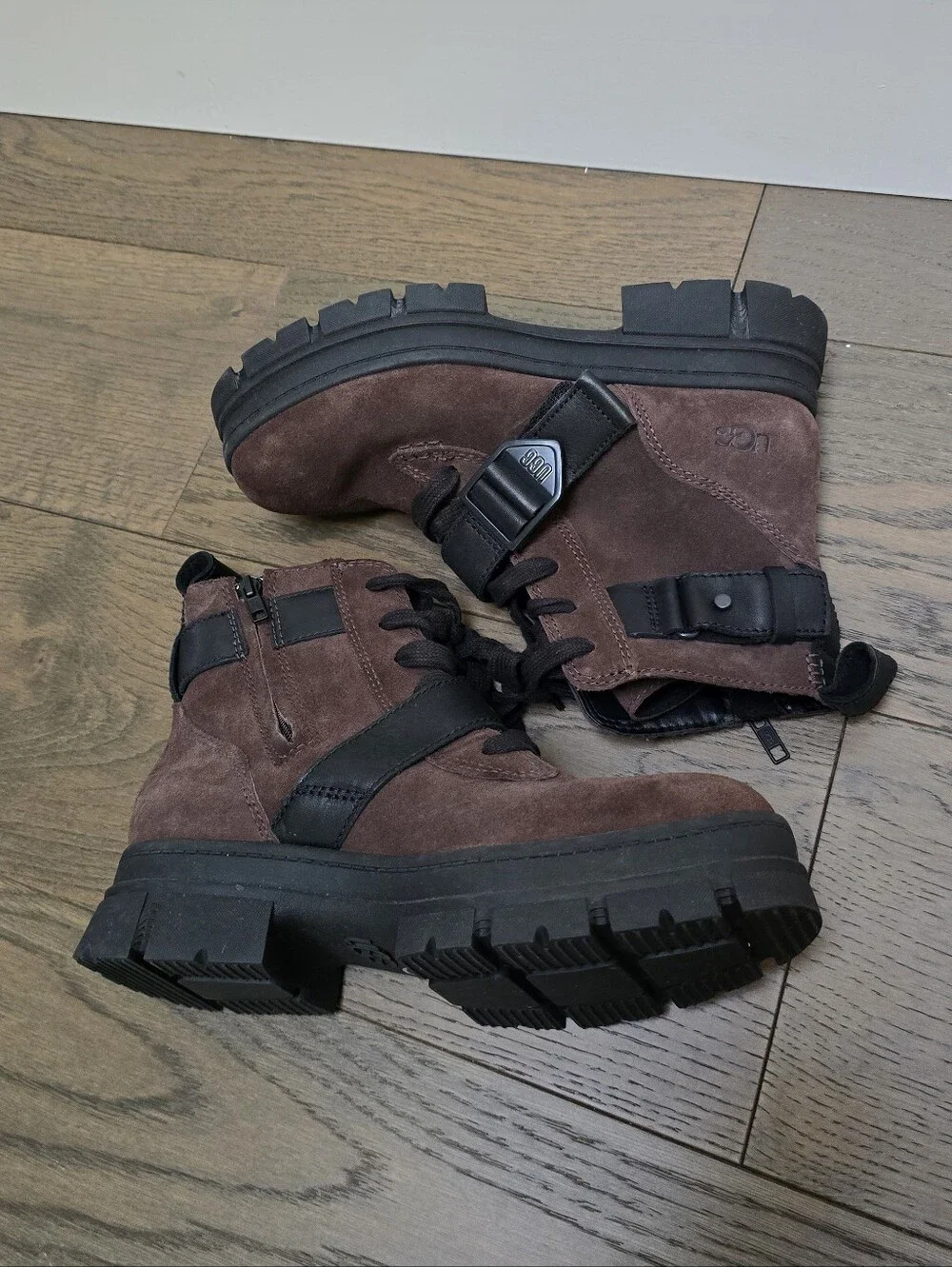 UGG Ashton Waterproof Suede Chunky Lace-Up Lug Sole Boot In Dark Earth Brown